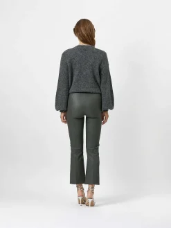 DANTE6 Tyson Crop Flare Leren Broek Grijs Best Sale