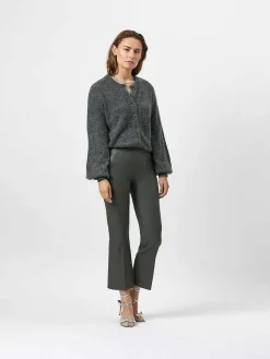 DANTE6 Tyson Crop Flare Leren Broek Grijs Best Sale